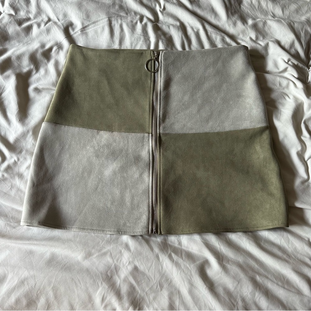 Green Suede Zip Skirt